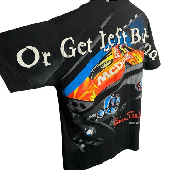 Vintage 1998 Bill Elliot Crewneck T Shirt L Black AOP Attack the Track McDonalds - Picture 7 of 9